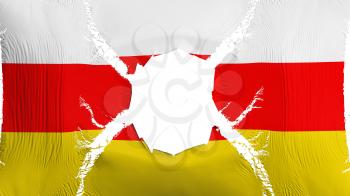 South Ossetia flag with a hole, white background, 3d rendering