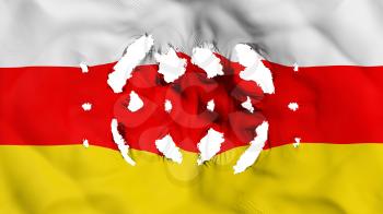 South Ossetia flag with a small holes, white background, 3d rendering