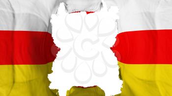 Ripped South Ossetia flying flag, over white background, 3d rendering