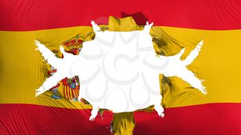 Spain flag with a big hole, white background, 3d rendering