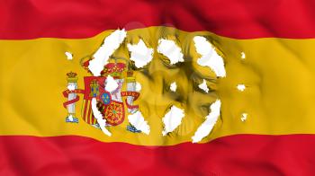 Spain flag with a small holes, white background, 3d rendering