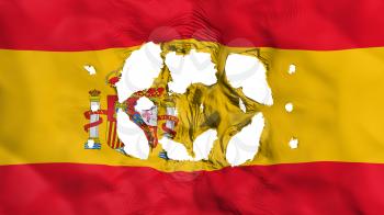 Holes in Spain flag, white background, 3d rendering