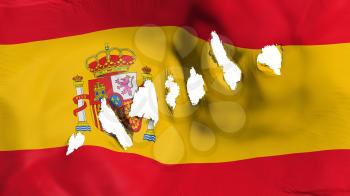 Spain flag perforated, bullet holes, white background, 3d rendering