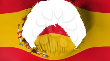 Big hole in Spain flag, white background, 3d rendering