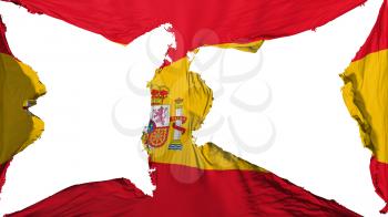 Destroyed Spain flag, white background, 3d rendering