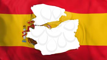 Tattered Spain flag, white background, 3d rendering