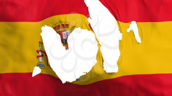 Ragged Spain flag, white background, 3d rendering