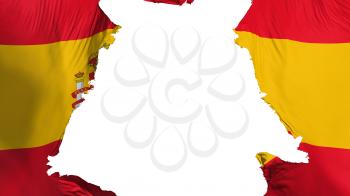 Spain flag ripped apart, white background, 3d rendering