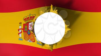 Hole cut in the flag of Spain, white background, 3d rendering