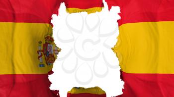 Ripped Spain flying flag, over white background, 3d rendering