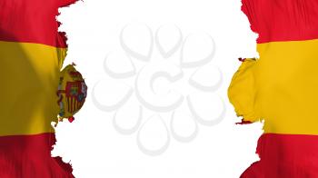 Blasted Spain flag, against white background, 3d rendering