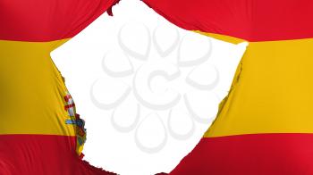 Cracked Spain flag, white background, 3d rendering