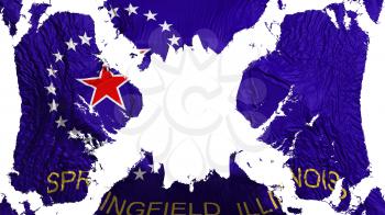 Springfield city, capital of Illinois state torn flag fluttering in the wind, over white background, 3d rendering