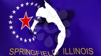 Damaged Springfield city, capital of Illinois state flag, white background, 3d rendering