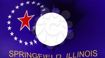 Hole cut in the flag of Springfield city, capital of Illinois state, white background, 3d rendering