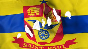 Saint Paul city city, capital of Minnesota state flag perforated, bullet holes, white background, 3d rendering