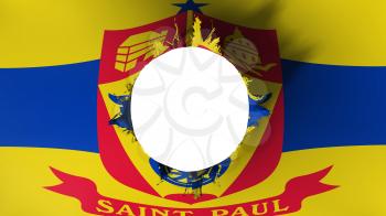 Hole cut in the flag of Saint Paul city city, capital of Minnesota state, white background, 3d rendering