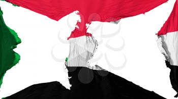 Destroyed Sudan flag, white background, 3d rendering