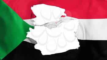 Tattered Sudan flag, white background, 3d rendering
