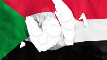 Ragged Sudan flag, white background, 3d rendering