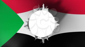 Hole cut in the flag of Sudan, white background, 3d rendering