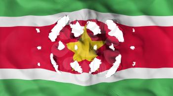 Suriname flag with a small holes, white background, 3d rendering