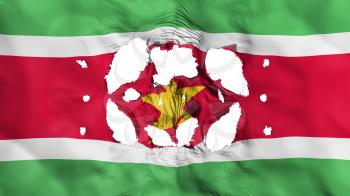Holes in Suriname flag, white background, 3d rendering