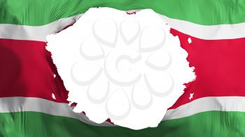 Broken Suriname flag, white background, 3d rendering