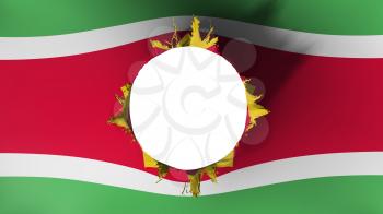 Hole cut in the flag of Suriname, white background, 3d rendering