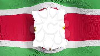 Square hole in the Suriname flag, white background, 3d rendering