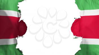 Blasted Suriname flag, against white background, 3d rendering