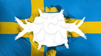 Sweden flag with a big hole, white background, 3d rendering