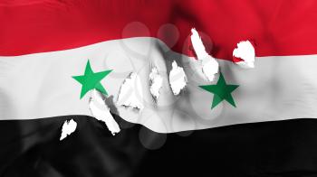 Syria flag perforated, bullet holes, white background, 3d rendering