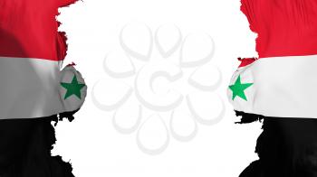 Blasted Syria flag, against white background, 3d rendering