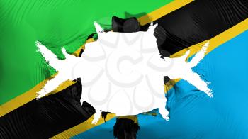 Tanzania flag with a big hole, white background, 3d rendering
