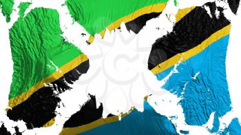 Tanzania torn flag fluttering in the wind, over white background, 3d rendering