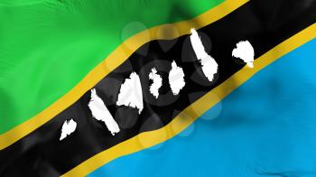 Tanzania flag perforated, bullet holes, white background, 3d rendering
