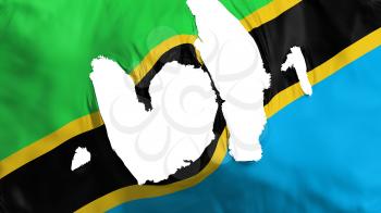 Ragged Tanzania flag, white background, 3d rendering