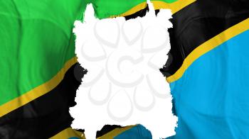 Ripped Tanzania flying flag, over white background, 3d rendering