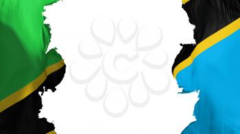 Blasted Tanzania flag, against white background, 3d rendering