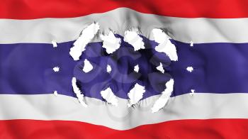 Thailand flag with a small holes, white background, 3d rendering