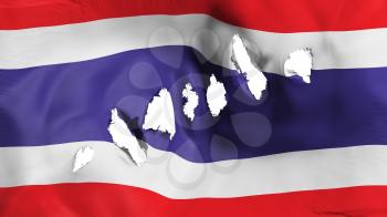 Thailand flag perforated, bullet holes, white background, 3d rendering