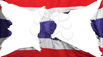 Destroyed Thailand flag, white background, 3d rendering