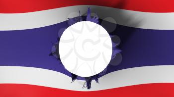 Hole cut in the flag of Thailand, white background, 3d rendering