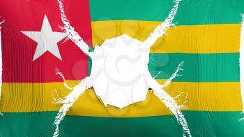 Togo flag with a hole, white background, 3d rendering