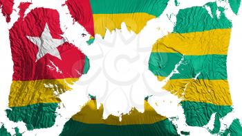 Togo torn flag fluttering in the wind, over white background, 3d rendering