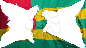Destroyed Togo flag, white background, 3d rendering