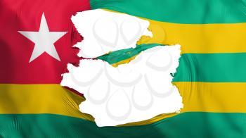 Tattered Togo flag, white background, 3d rendering