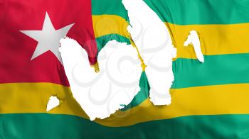 Ragged Togo flag, white background, 3d rendering
