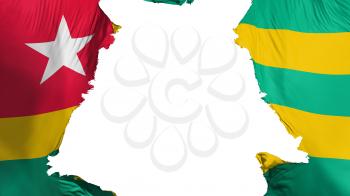 Togo flag ripped apart, white background, 3d rendering